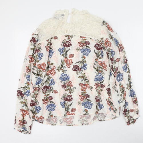 Marks and Spencer Womens Multicoloured Floral Viscose Basic Blouse Size 10 High Neck
