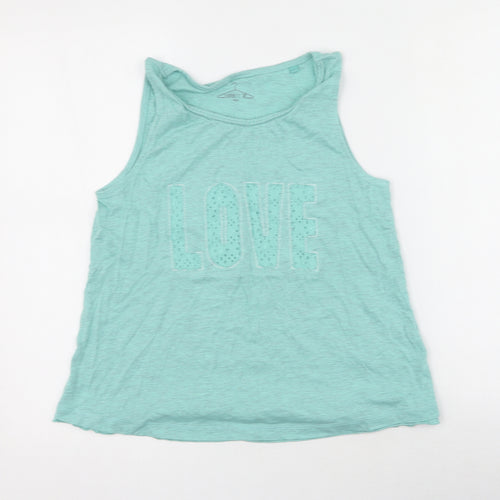 NEXT Girls Green  Cotton Basic Tank Size 13 Years Round Neck  - love