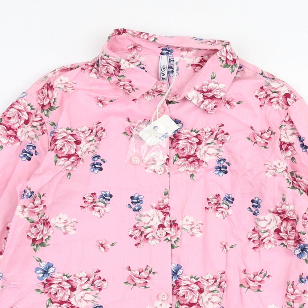 Primigi Girls Pink Floral Cotton Basic Blouse Size 7 Years Collared Button