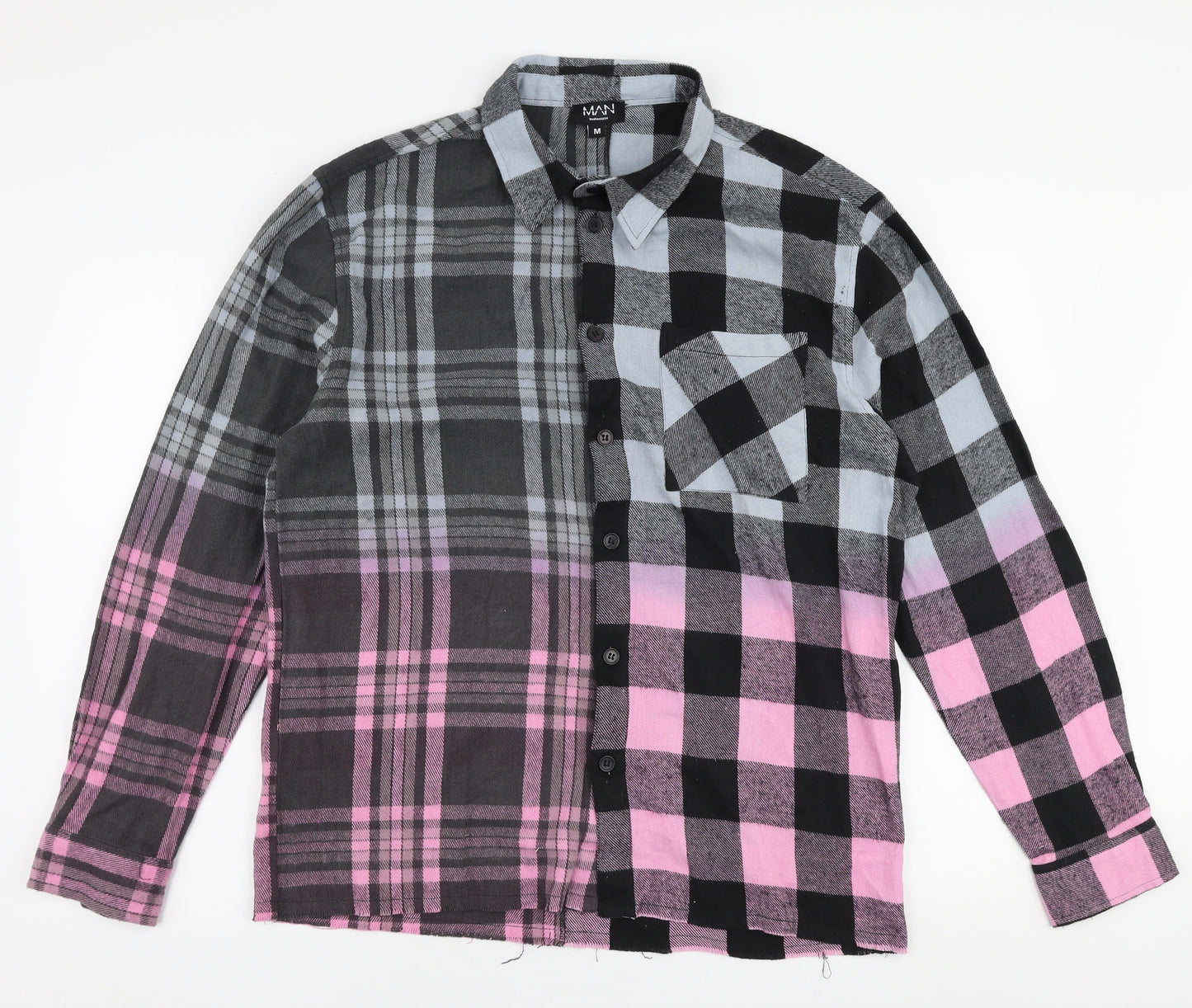 Boohoo Mens Multicoloured Check Cotton  Button-Up Size M Collared Button