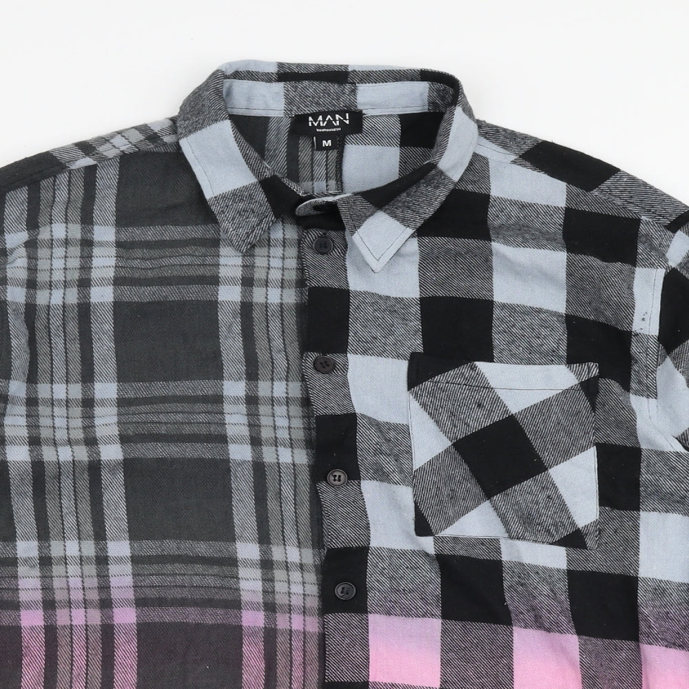 Boohoo Mens Multicoloured Check Cotton  Button-Up Size M Collared Button