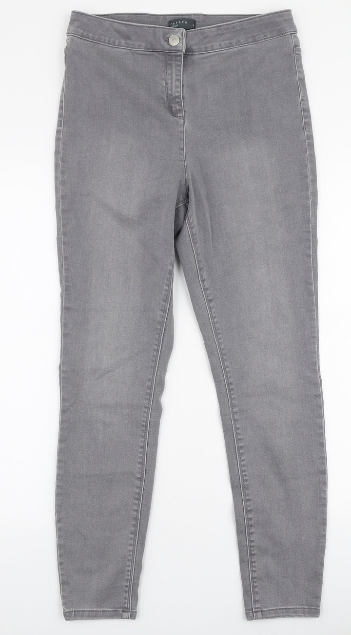 Papaya Womens Grey  Cotton Skinny Jeans Size 12 L27 in Slim Zip