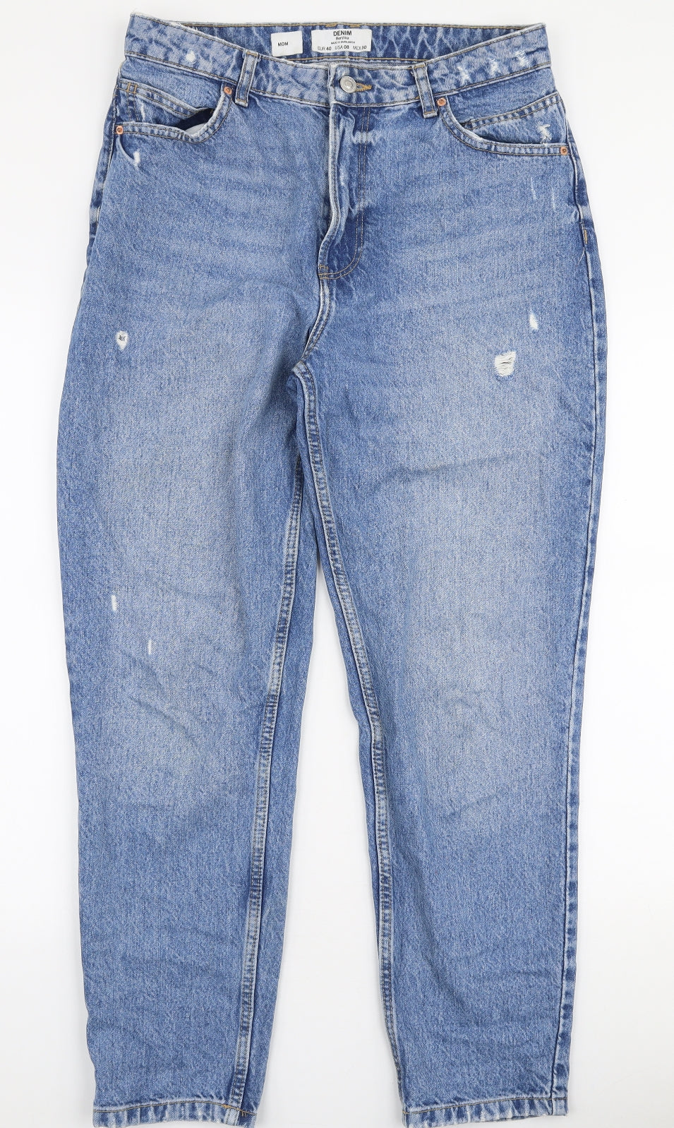 Bershka Womens Blue  100% Cotton Mom Jeans Size 12 L28 in Regular Zip