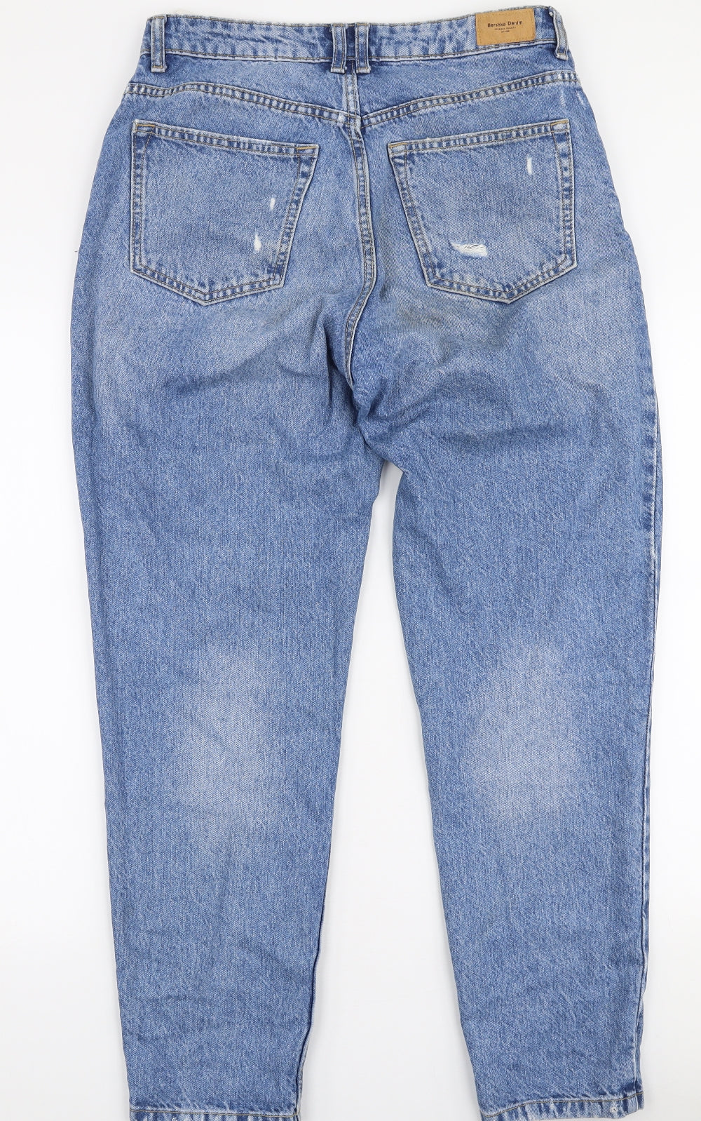 Bershka Womens Blue  100% Cotton Mom Jeans Size 12 L28 in Regular Zip