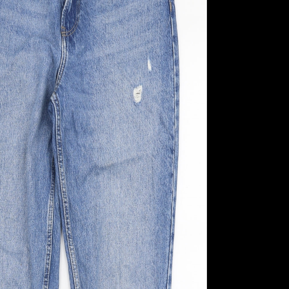 Bershka Womens Blue  100% Cotton Mom Jeans Size 12 L28 in Regular Zip