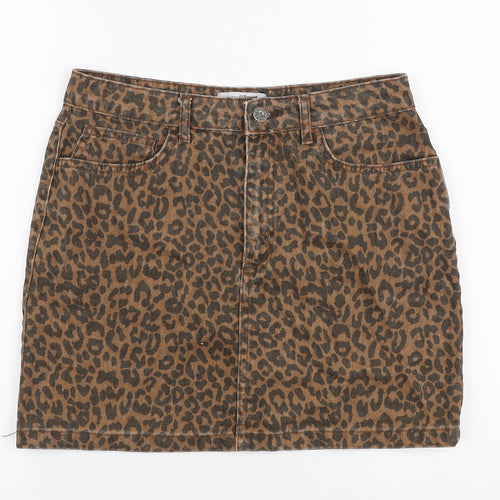 New Look Girls Brown Animal Print Cotton A-Line Skirt Size 14 Years  Regular Zip