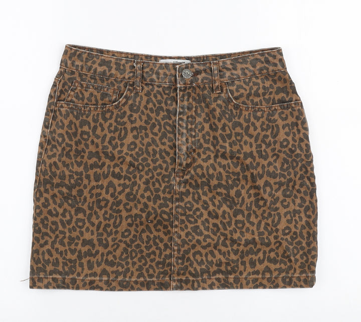 New Look Girls Brown Animal Print Cotton A-Line Skirt Size 14 Years  Regular Zip