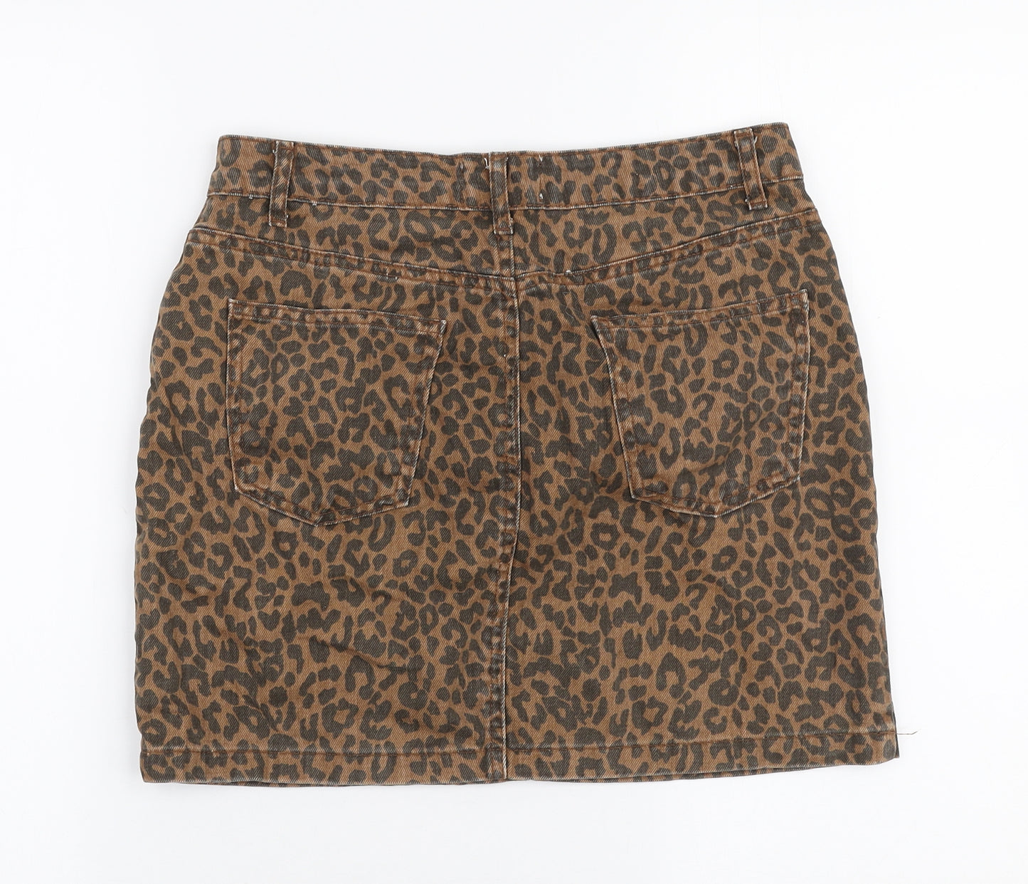 New Look Girls Brown Animal Print Cotton A-Line Skirt Size 14 Years  Regular Zip