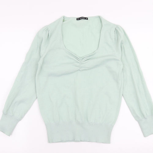 Dunnes Stores Womens Green V-Neck  Polyester Pullover Jumper Size XS