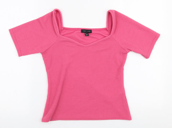New Look Womens Pink  Polyester Jersey Blouse Size 12 Square Neck