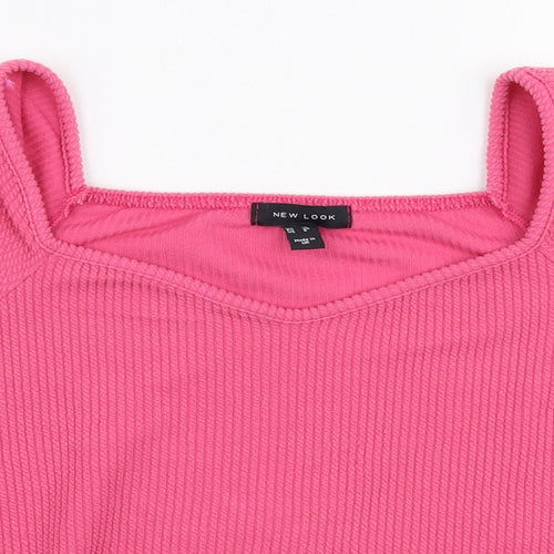 New Look Womens Pink  Polyester Jersey Blouse Size 12 Square Neck