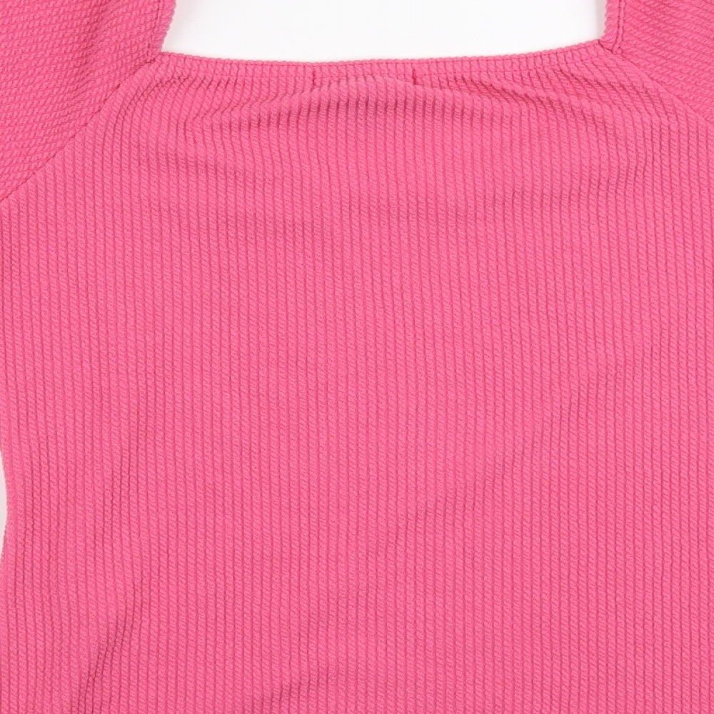 New Look Womens Pink  Polyester Jersey Blouse Size 12 Square Neck