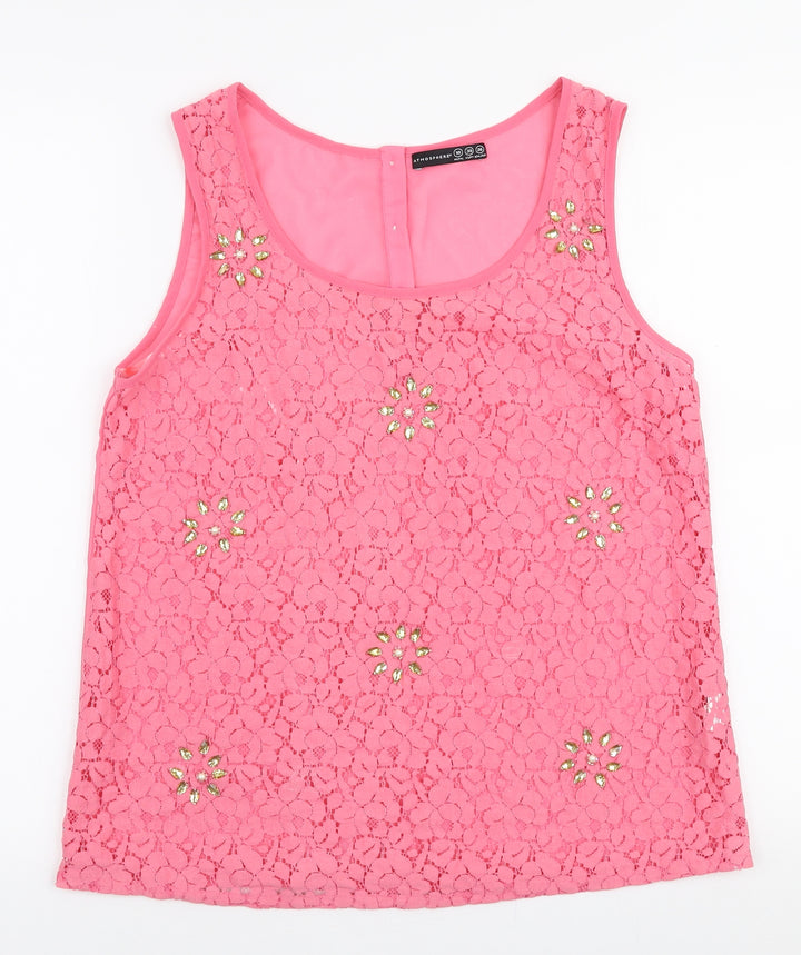 Atmosphere Womens Pink Cotton Basic Blouse Size 10 Round Neck