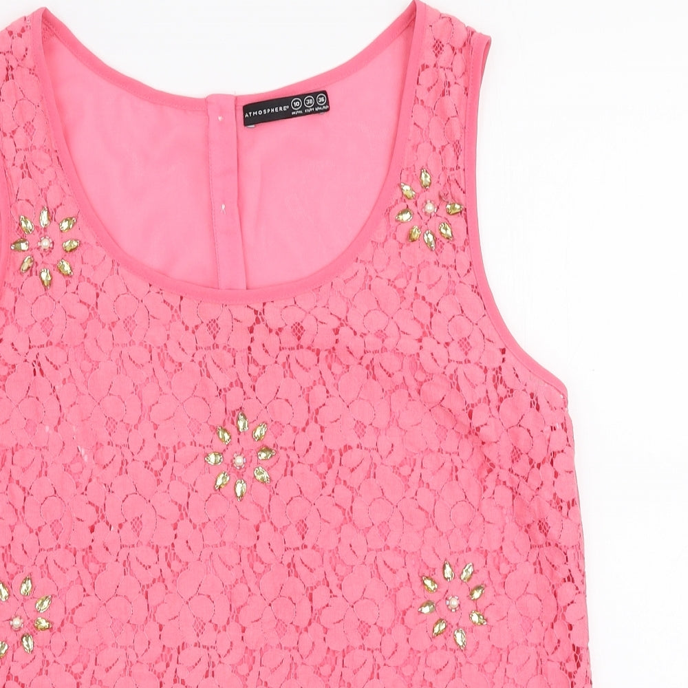 Atmosphere Womens Pink  Cotton Basic Blouse Size 10 Round Neck