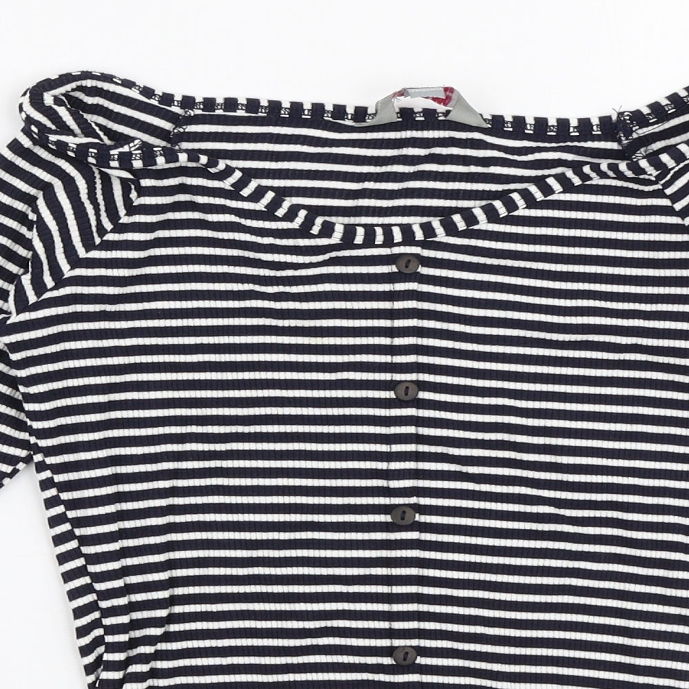 Dorothy Perkins Womens Blue Boat Neck Striped Viscose Pullover Jumper Size 8