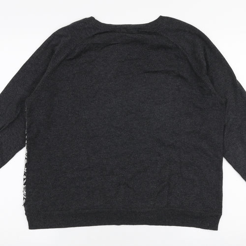 Marks and Spencer Womens Grey Round Neck Floral Polyester Pullover Jumper Size 14