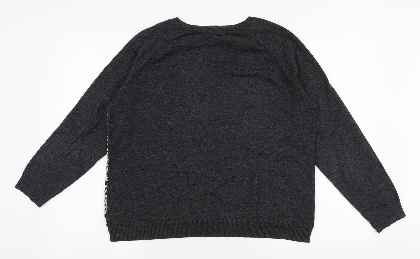 Marks and Spencer Womens Grey Round Neck Floral Polyester Pullover Jumper Size 14