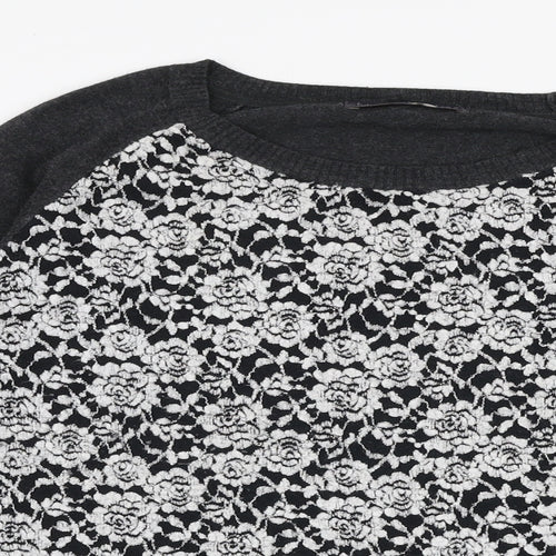 Marks and Spencer Womens Grey Round Neck Floral Polyester Pullover Jumper Size 14