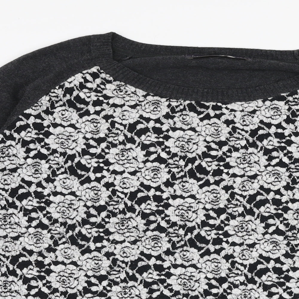 Marks and Spencer Womens Grey Round Neck Floral Polyester Pullover Jumper Size 14
