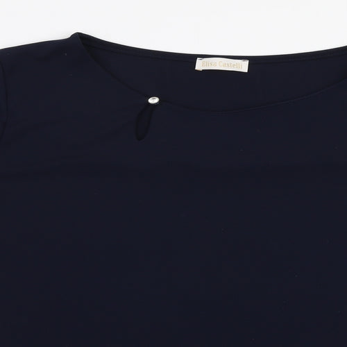 Elisa Castelli Womens Blue  Polyester Basic Blouse Size 20 Boat Neck