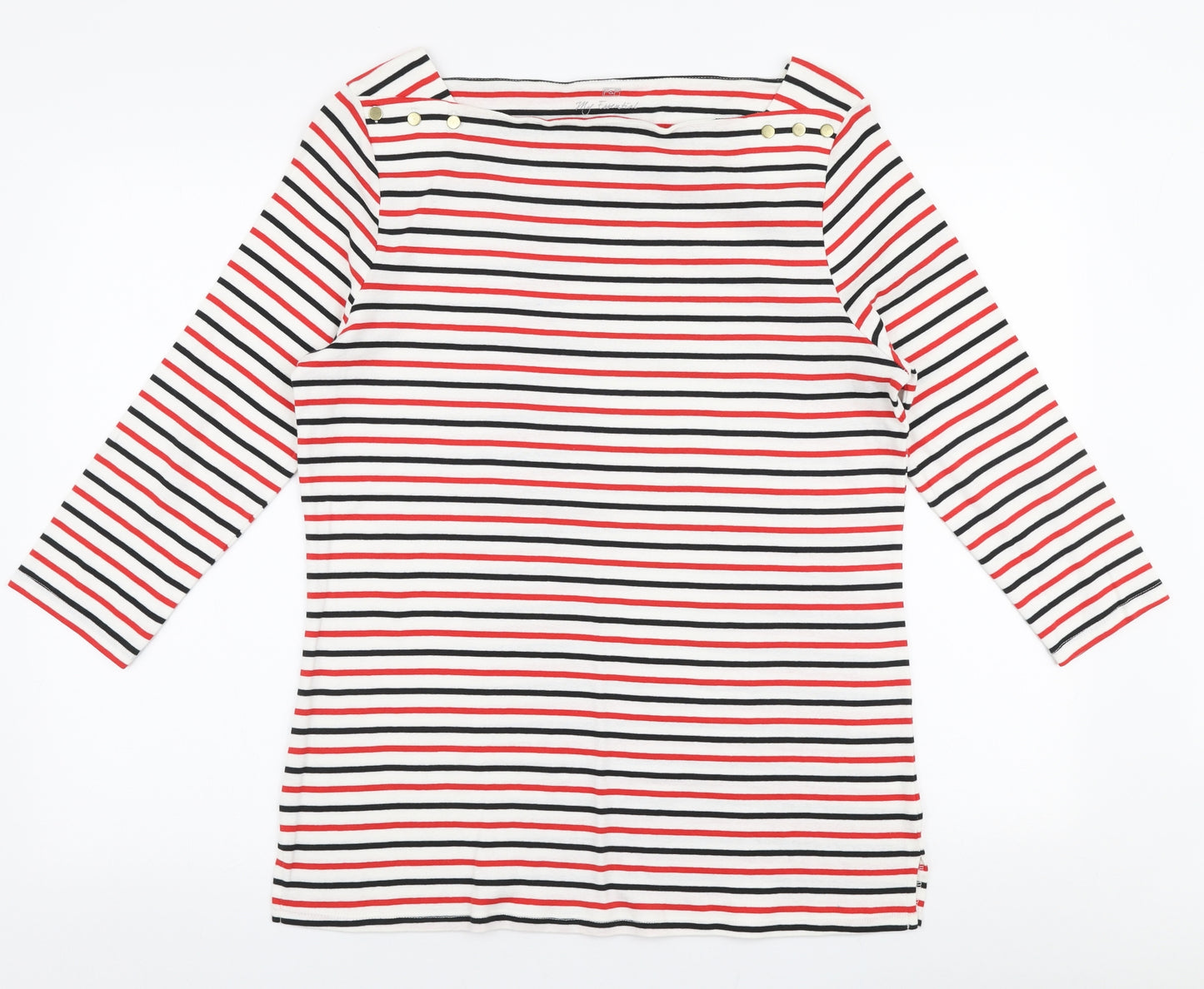 F&F Womens Multicoloured Striped Polyester Jersey T-Shirt Size 20 Boat Neck