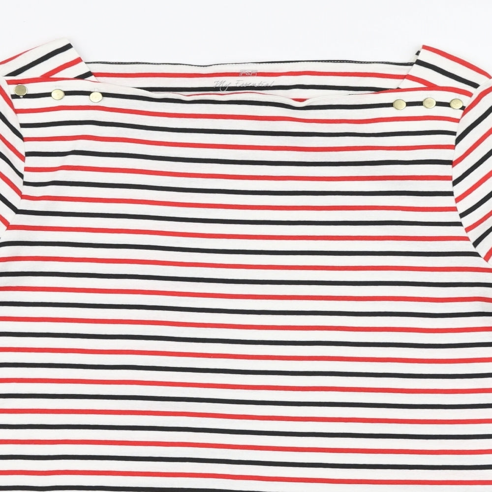 F&F Womens Multicoloured Striped Polyester Jersey T-Shirt Size 20 Boat Neck