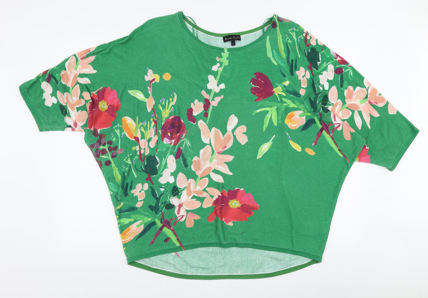 Phase Eight Womens Green Boat Neck Floral 100% Cotton Pullover Jumper Size L