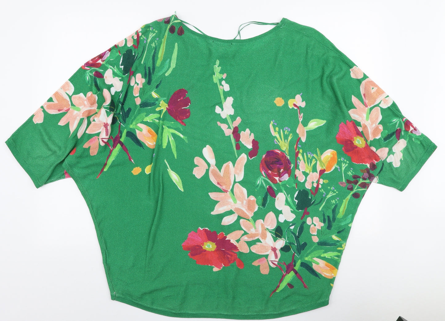 Phase Eight Womens Green Boat Neck Floral 100% Cotton Pullover Jumper Size L