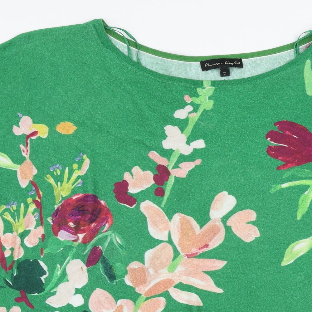 Phase Eight Womens Green Boat Neck Floral 100% Cotton Pullover Jumper Size L