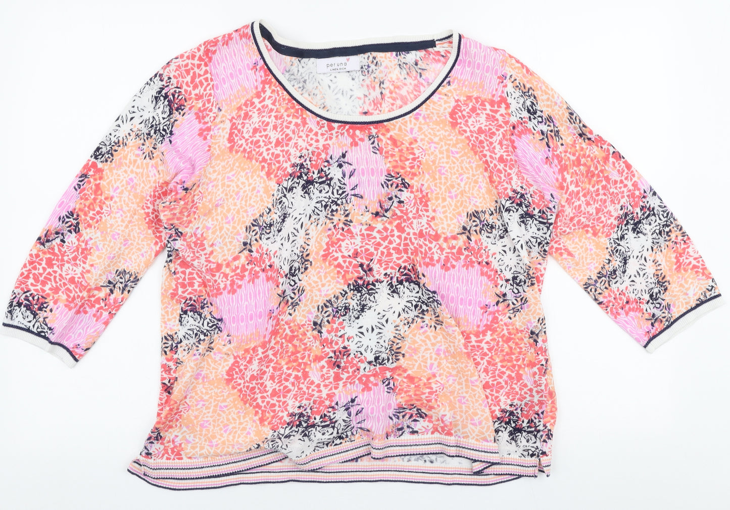 Marks and Spencer Womens Multicoloured Round Neck Floral Linen Pullover Jumper Size 18
