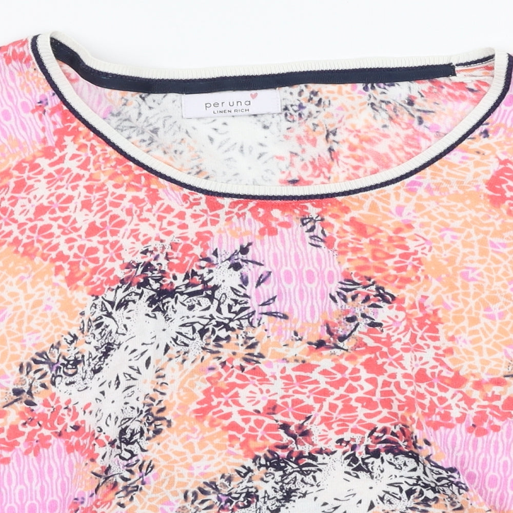 Marks and Spencer Womens Multicoloured Round Neck Floral Linen Pullover Jumper Size 18