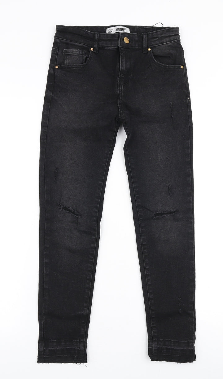 Denim Co Girls Black  Cotton Skinny Jeans Size 10-11 Years  Slim Zip - Ripped knees