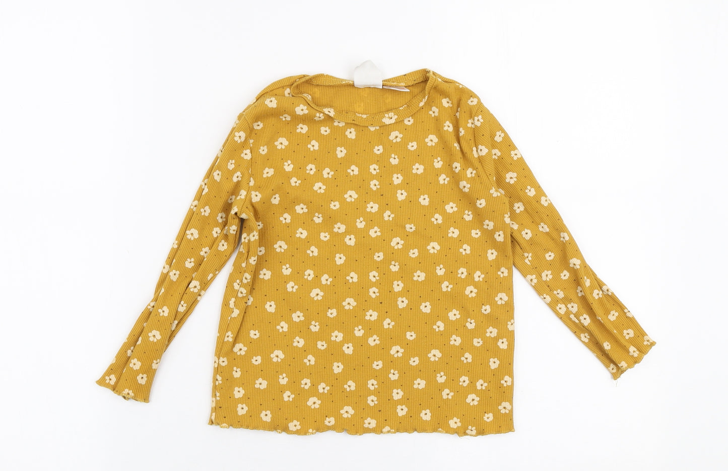 Zara Girls Orange Floral Cotton Basic T-Shirt Size 4-5 Years Round Neck Pullover