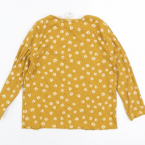 Zara Girls Orange Floral Cotton Basic T-Shirt Size 4-5 Years Round Neck Pullover