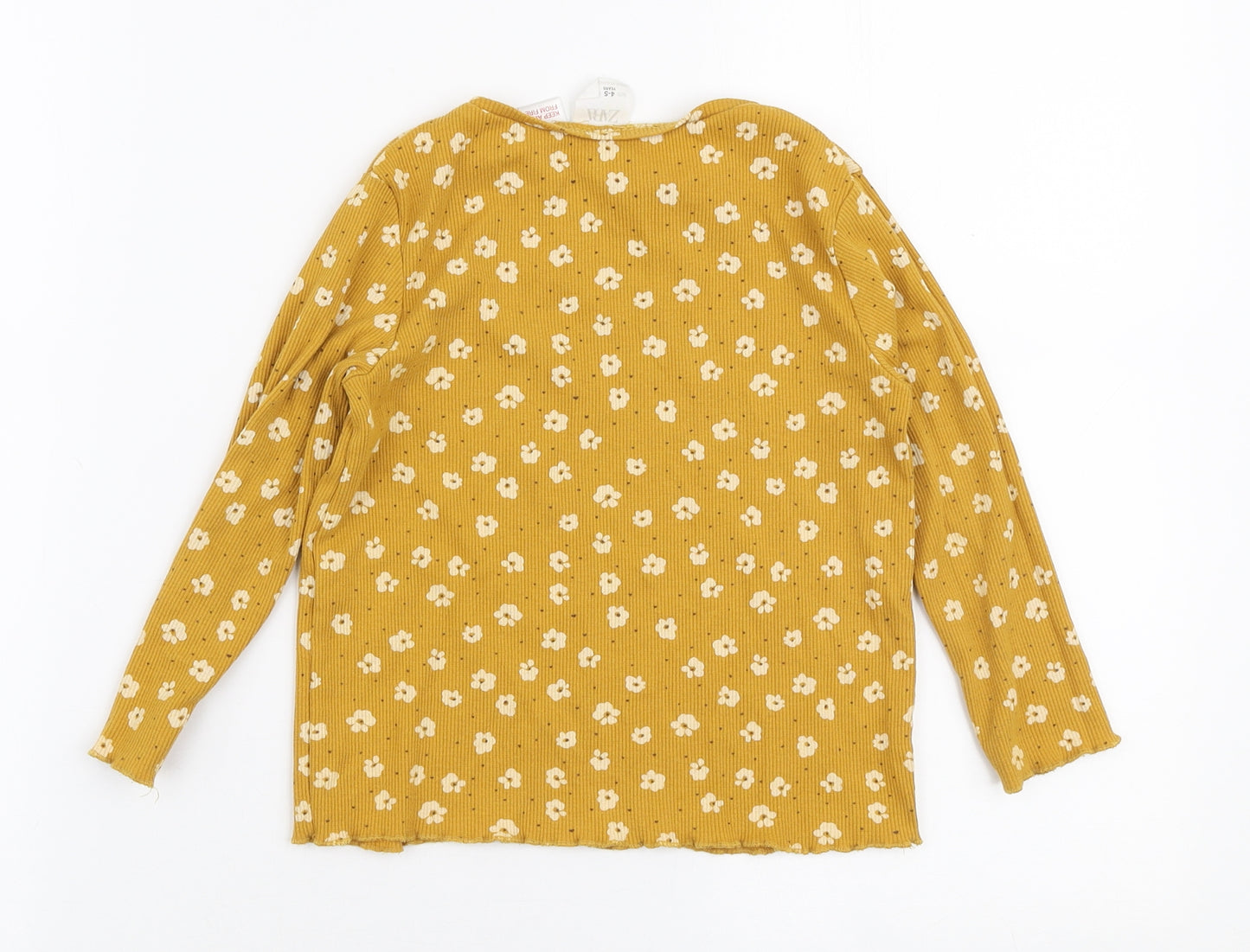 Zara Girls Orange Floral Cotton Basic T-Shirt Size 4-5 Years Round Neck Pullover
