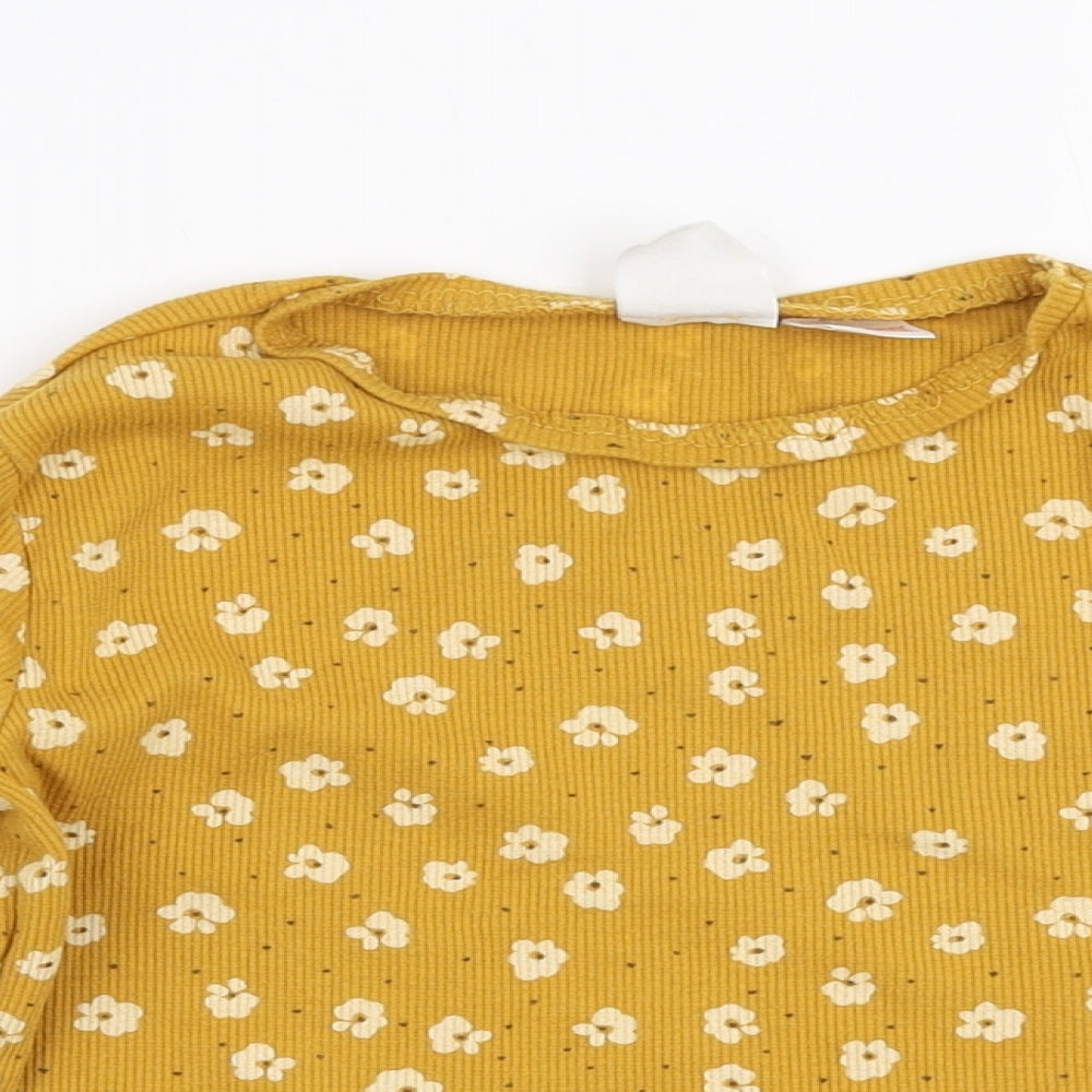 Zara Girls Orange Floral Cotton Basic T-Shirt Size 4-5 Years Round Neck Pullover