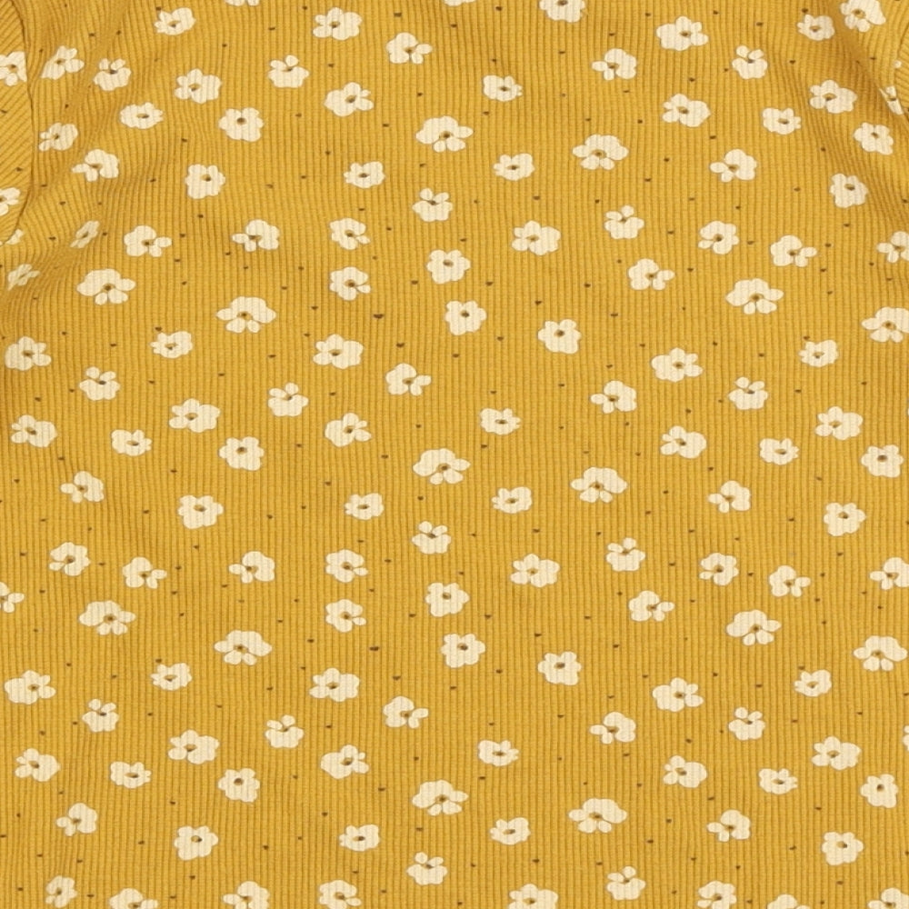Zara Girls Orange Floral Cotton Basic T-Shirt Size 4-5 Years Round Neck Pullover