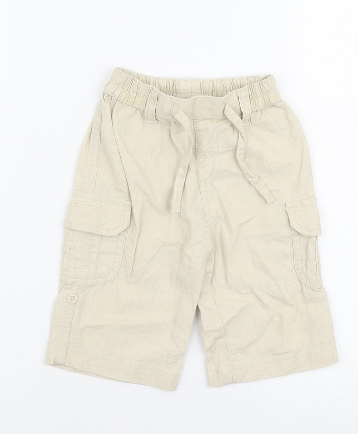 Preworn Boys Beige Linen Cargo Trousers Size 3-6 Months Drawstring