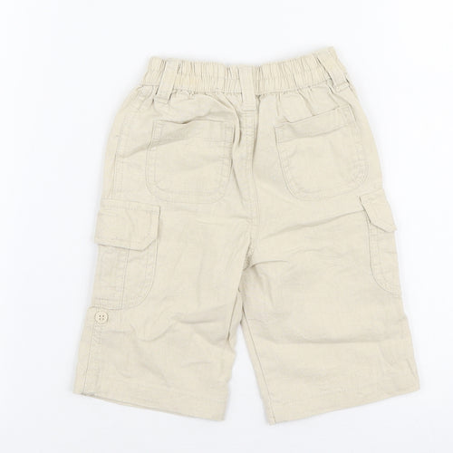 Preworn Boys Beige  Linen Cargo Trousers Size 3-6 Months  Drawstring