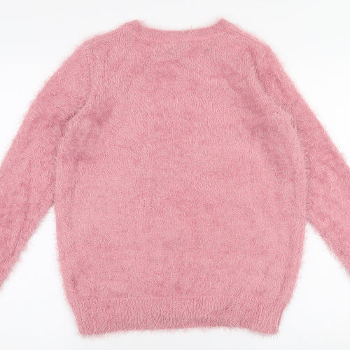 Fig Womens Pink Round Neck  Nylon Pullover Jumper Size S