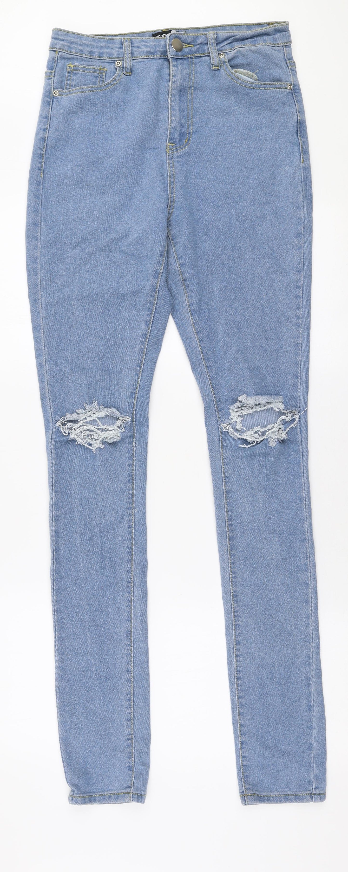 Boohoo Womens Blue  Cotton Skinny Jeans Size 10 L35 in Slim Zip
