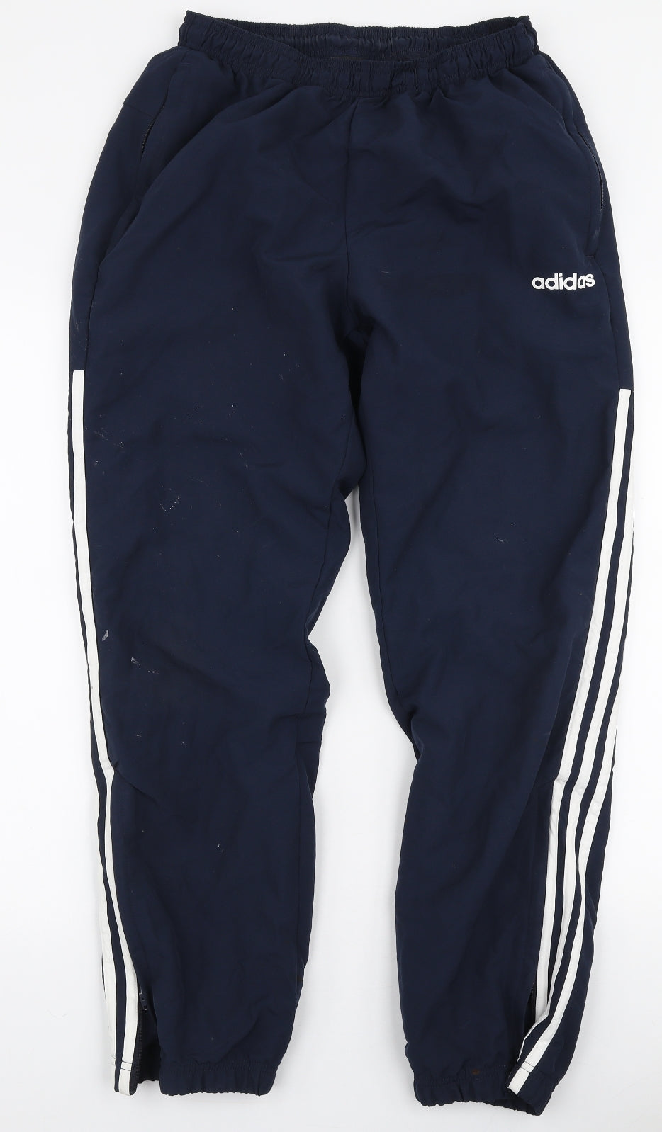 adidas Mens Blue Striped Polyester Jogger Trousers Size M L29 in Regular Drawstring