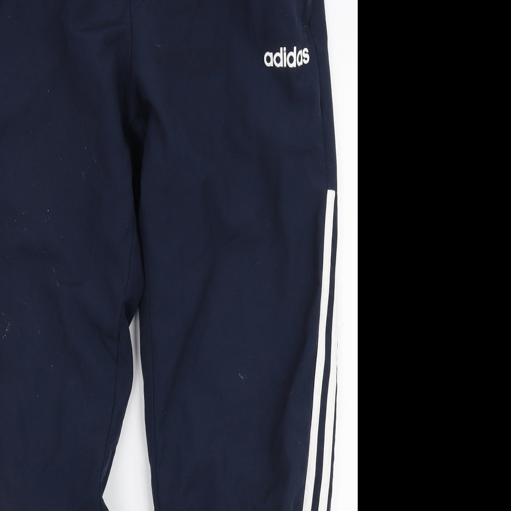 adidas Mens Blue Striped Polyester Jogger Trousers Size M L29 in Regular Drawstring