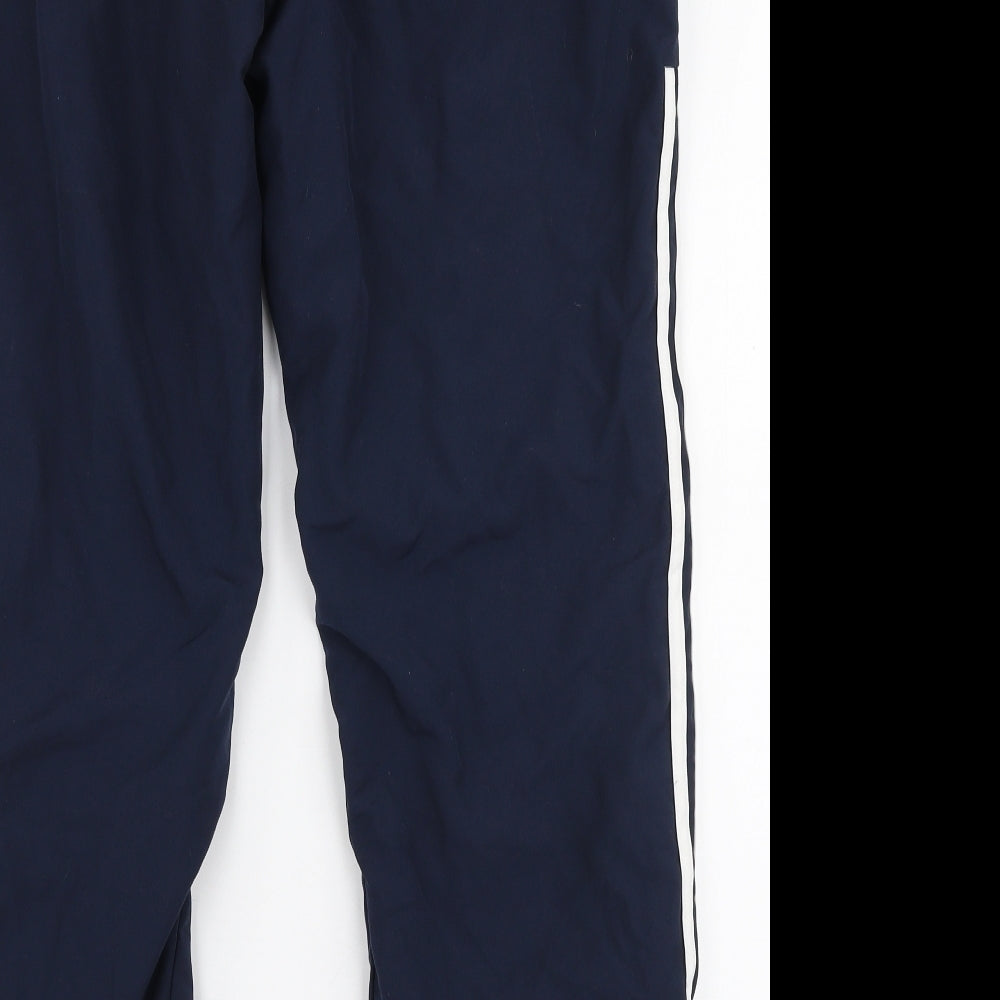 adidas Mens Blue Striped Polyester Jogger Trousers Size M L29 in Regular Drawstring