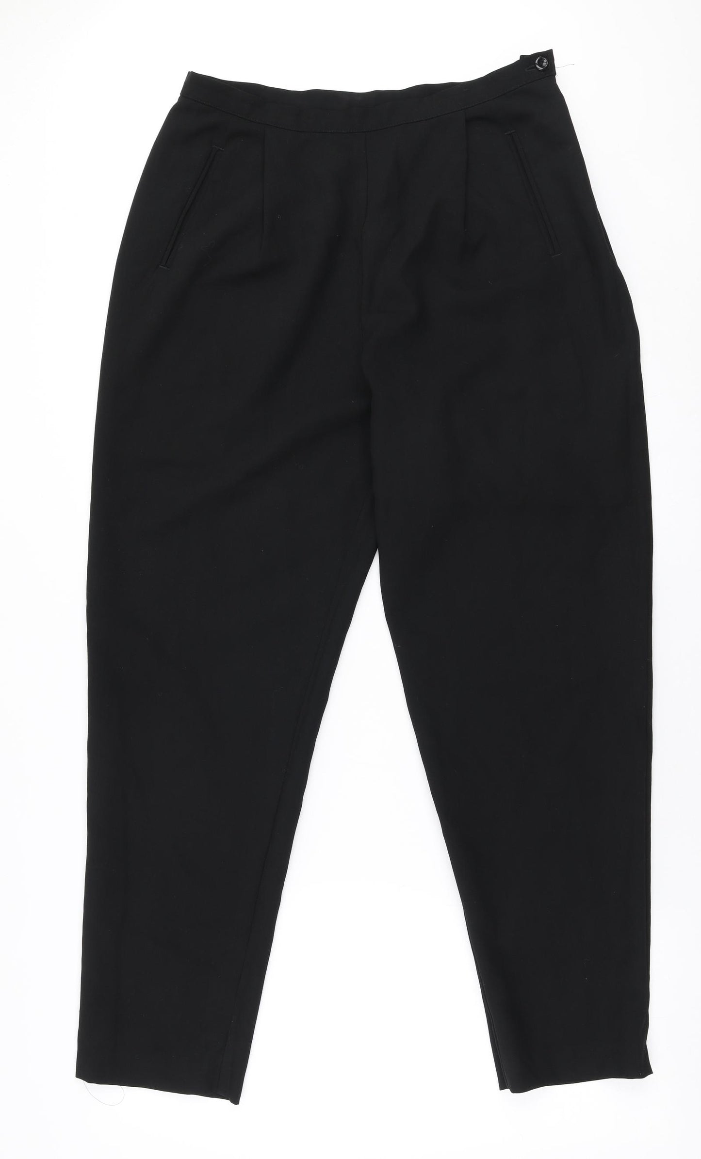 Marks and Spencer Womens Black  Wool Trousers  Size 16 L28 in Regular Zip