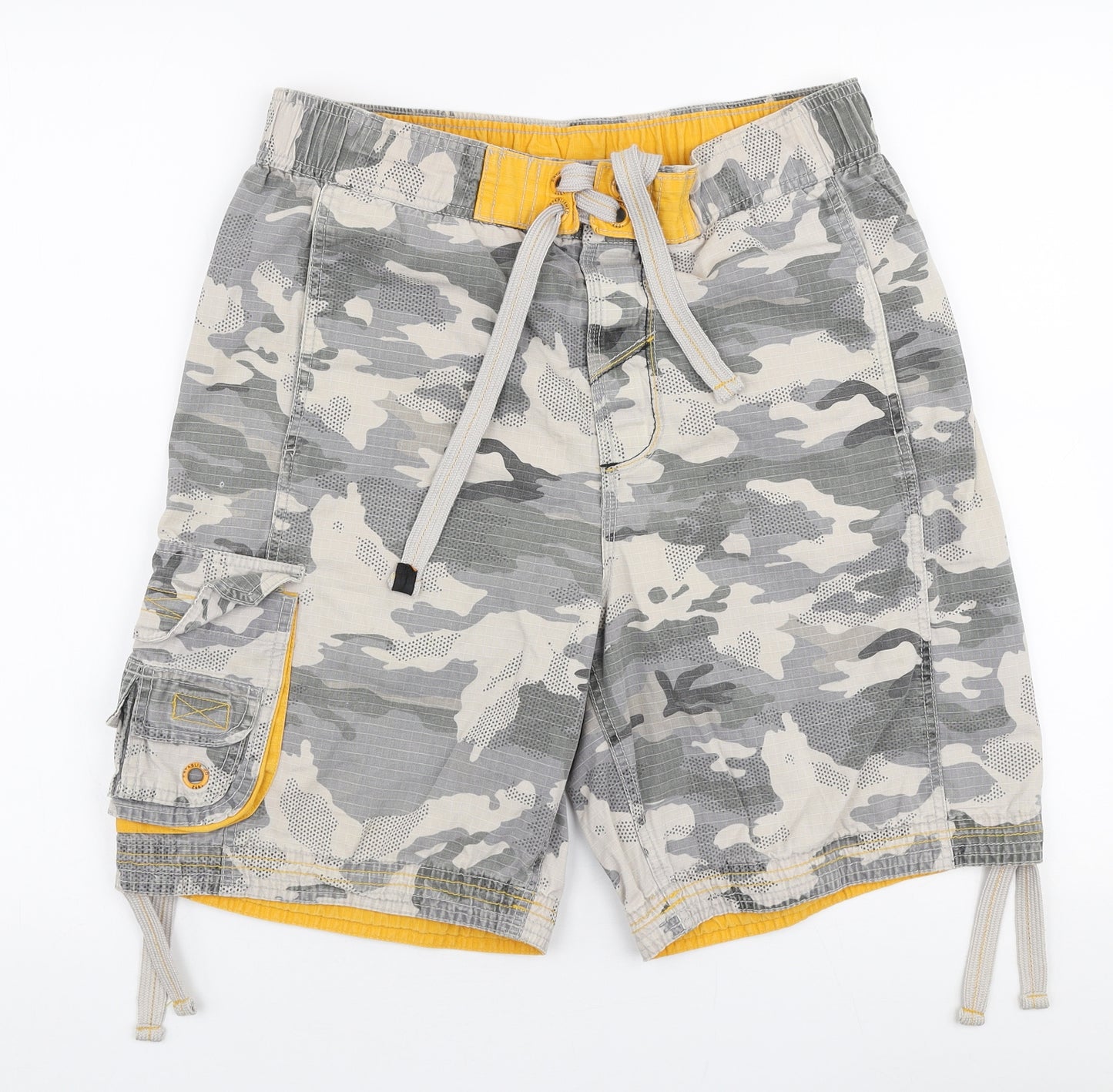 NEXT Mens Grey Camouflage Cotton Cargo Shorts Size M L8 in Regular Drawstring