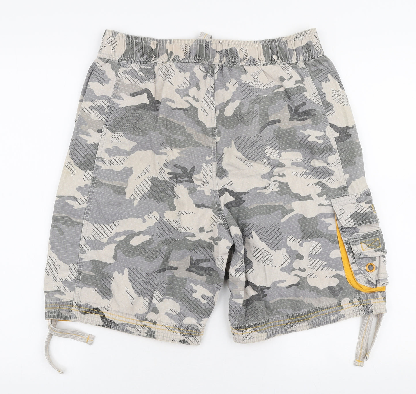 NEXT Mens Grey Camouflage Cotton Cargo Shorts Size M L8 in Regular Drawstring