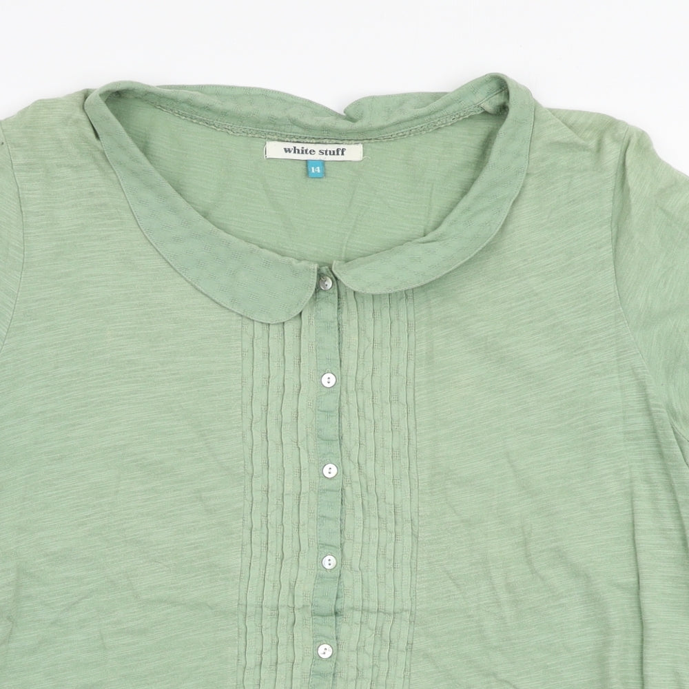 White Stuff Womens Green  100% Cotton Jersey Blouse Size 14 Collared