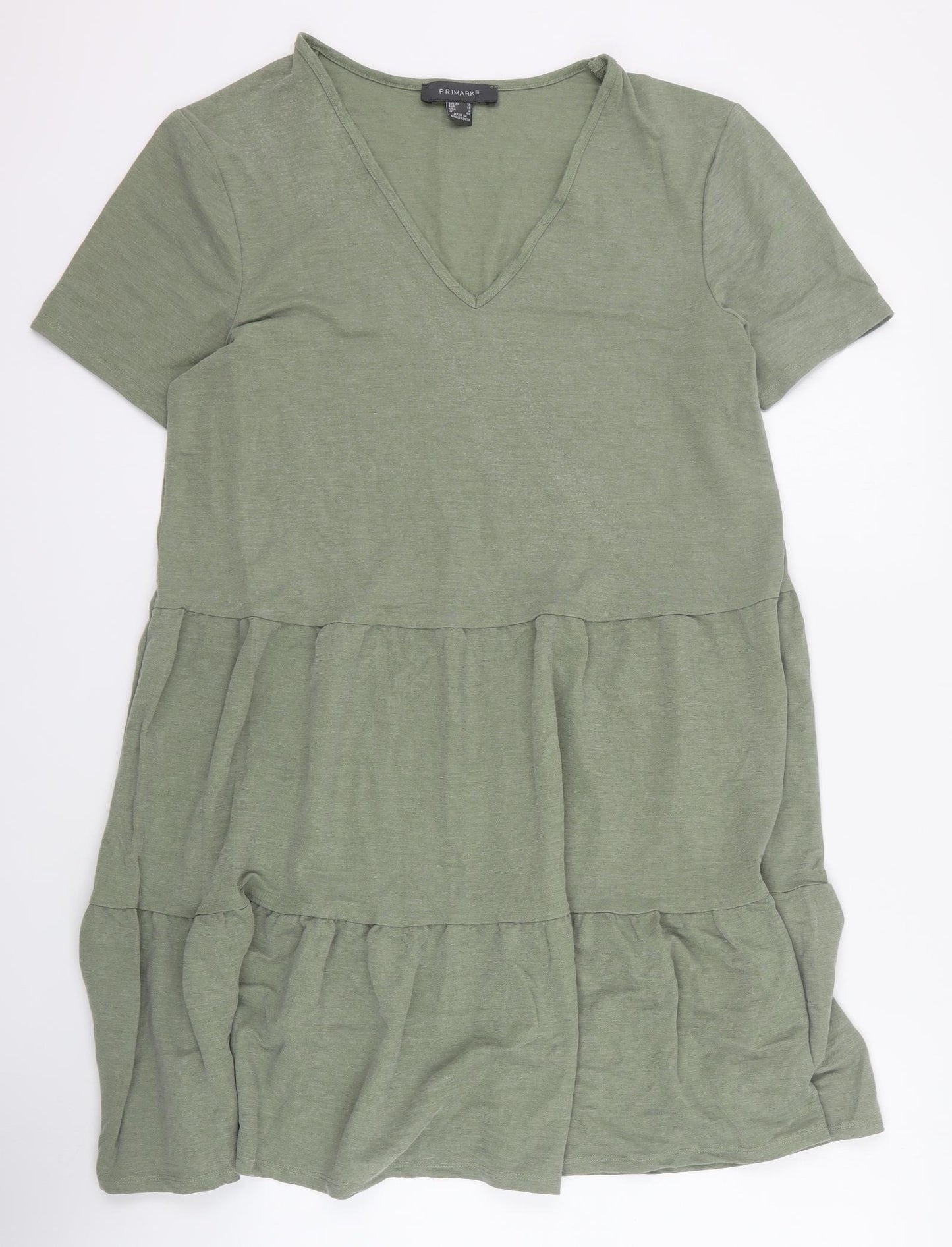 Primark Womens Green  Viscose T-Shirt Dress  Size 10  V-Neck Pullover
