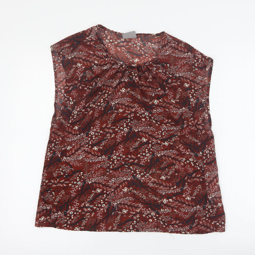 VERO MODA Womens Brown Floral Polyester Basic Blouse Size S Scoop Neck